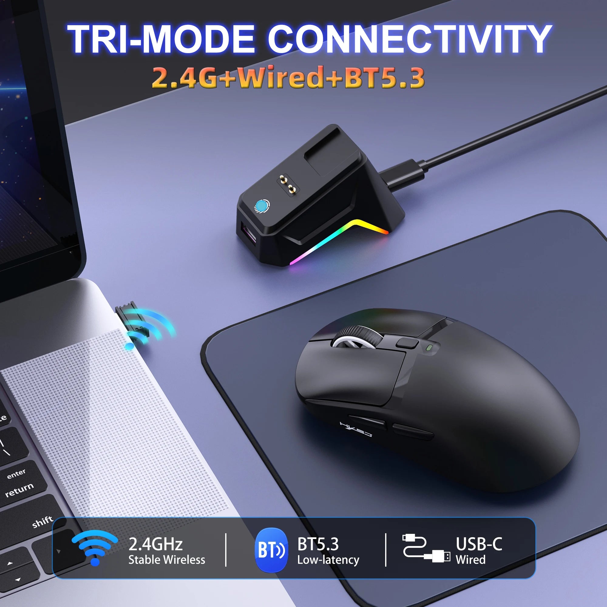 Kabellose Gaming-Maus mit Ladestation und RGB