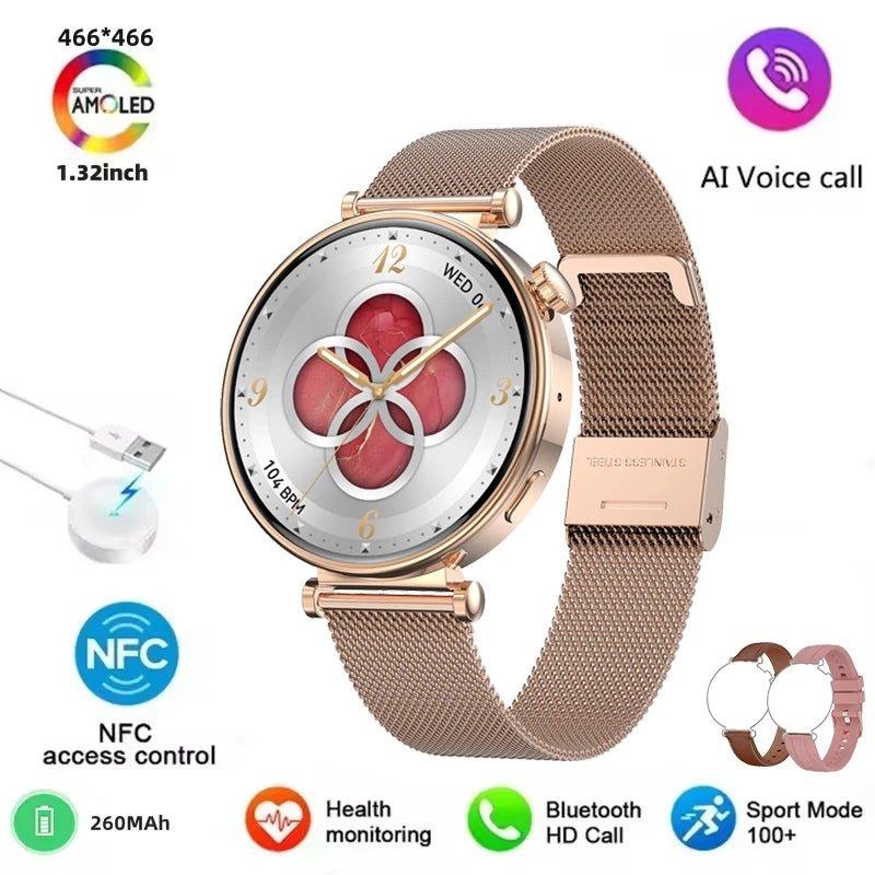 Elegante Damen Smartwatch GPS NFC Fullscreen 2025