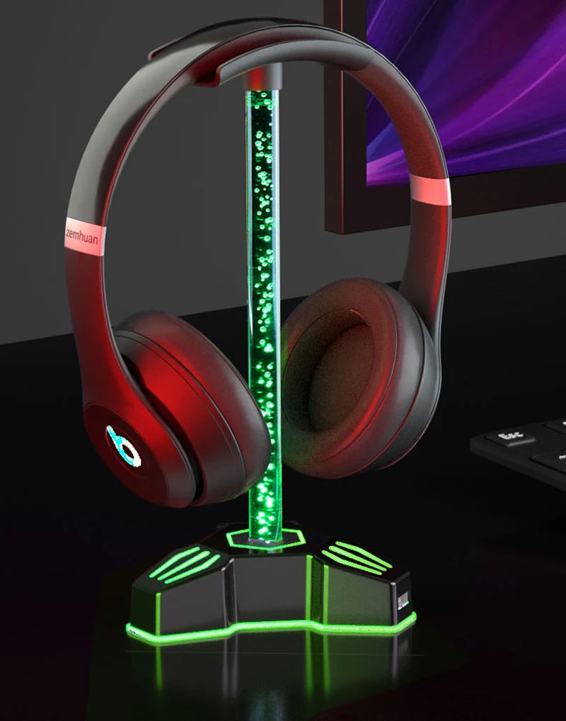 RGB LED headphone stand with USB hub and AUX port