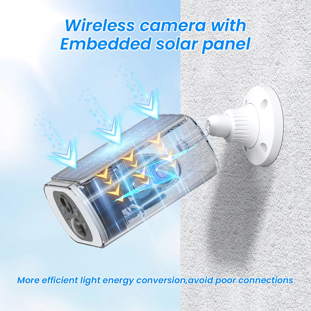 Solar-powered outdoor camera, 3MP, Wi-Fi, battery-powered, color night vision