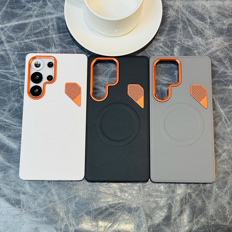 Magnet Leder Hülle für Samsung S25 Ultra Orange