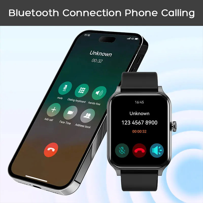 Klassische Smartwatch Schwarz mit Fitness & Anruf