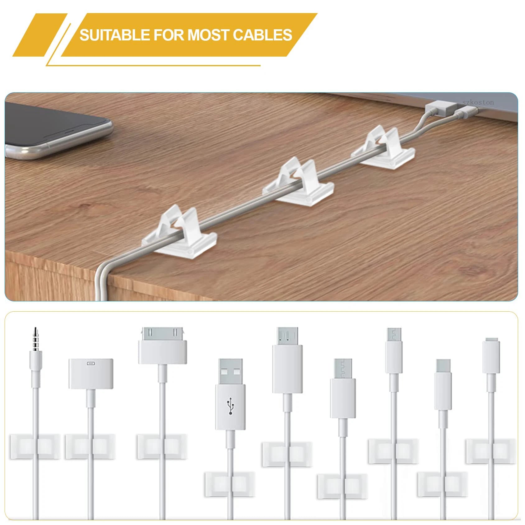 M-Typ Kabelclips Set Weiß für Schreibtisch Kabelmanagement