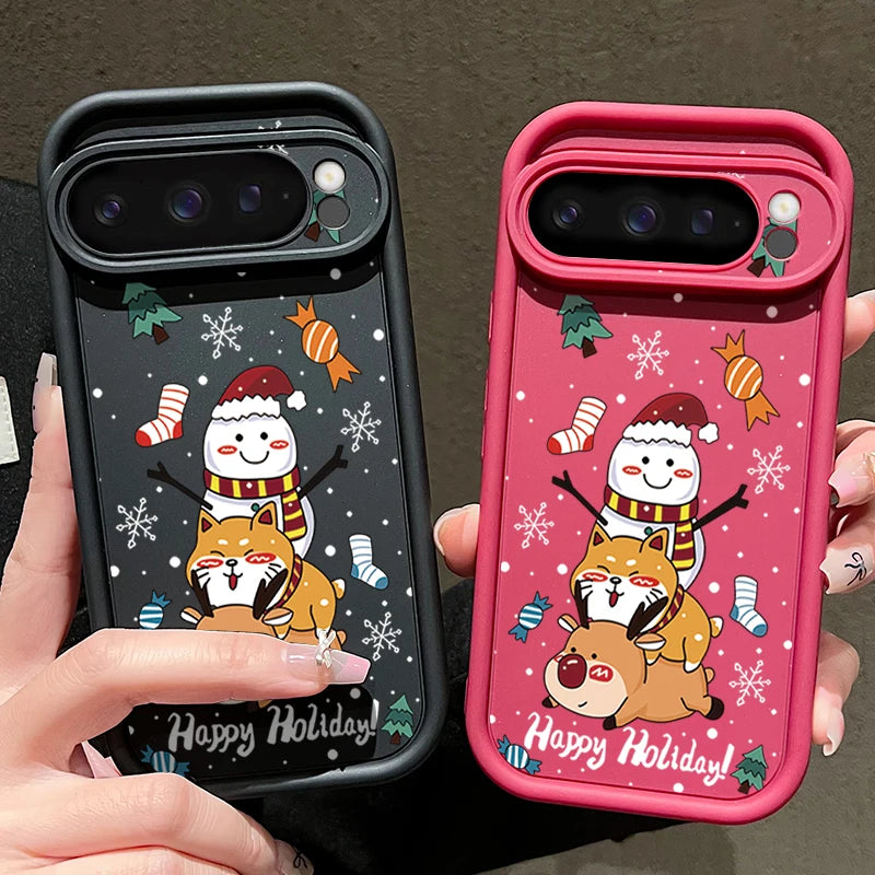 Weiche Weihnachts TPU Hülle für Google Pixel 8 und 9 Serie stoßfest flexibel rutschfest langlebig passgenau weihnachtliches Silikon Case