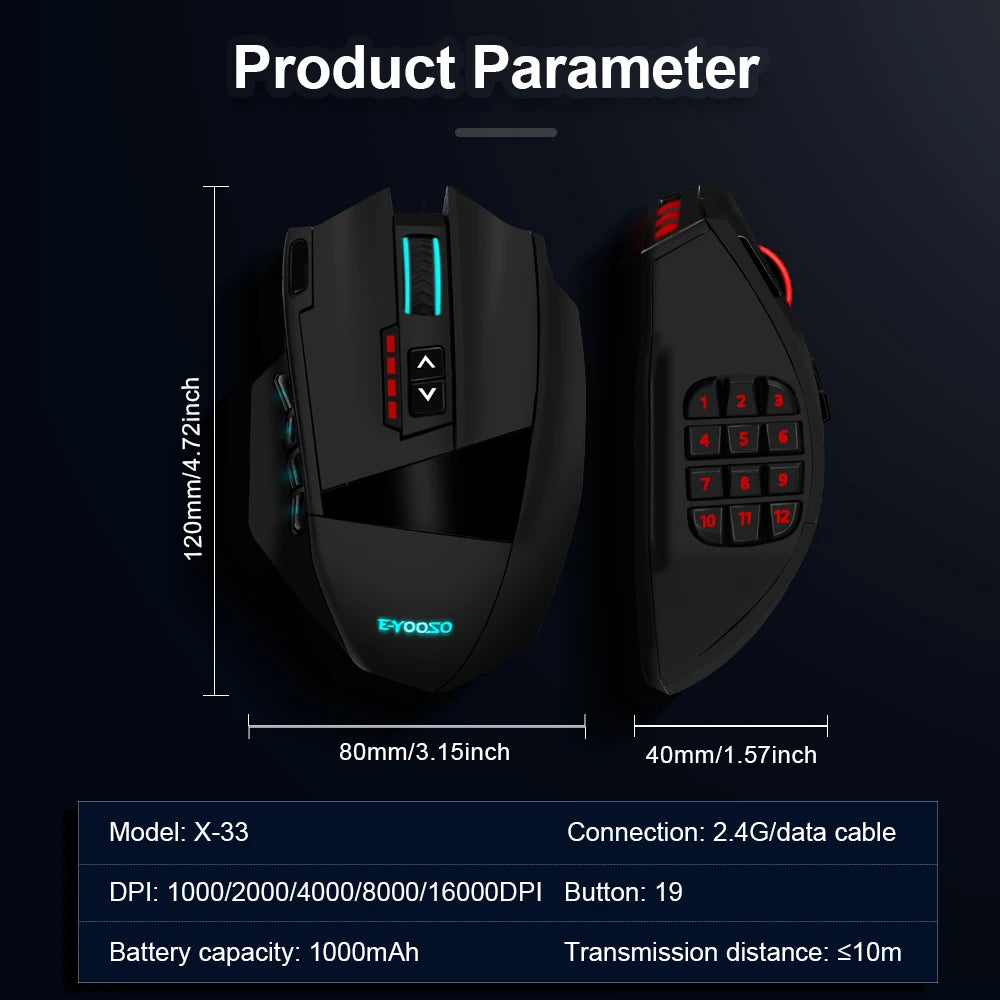 RGB Gaming-Maus 16000 DPI, 16 Tasten, USB & Wireless