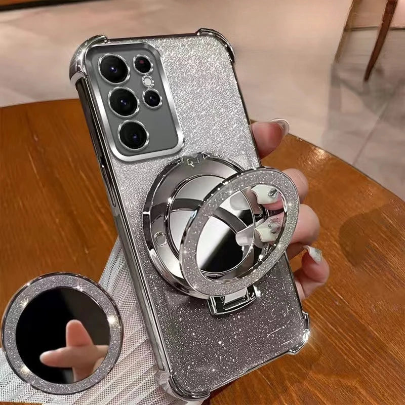Glitzer Spiegel Hülle mit Ständer für Samsung S25