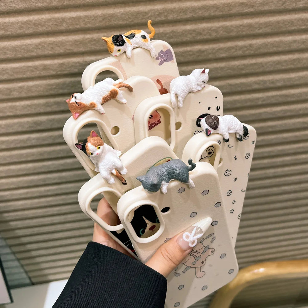 3D Katzen Leder Hülle für iPhone 17 & 16