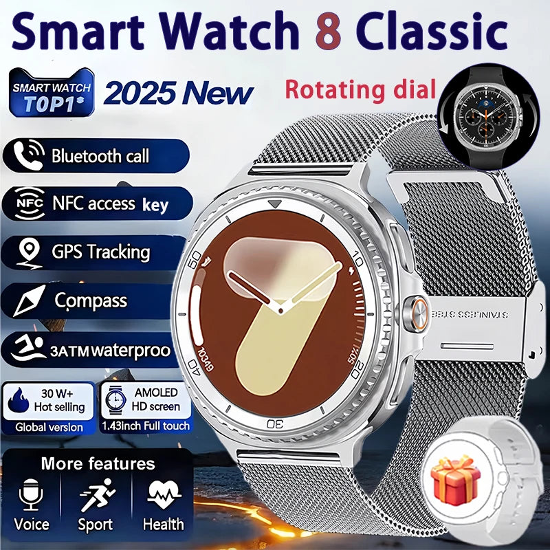 Elegante Uhr 8 Smartwatch 1,43" AMOLED GPS NFC 2025