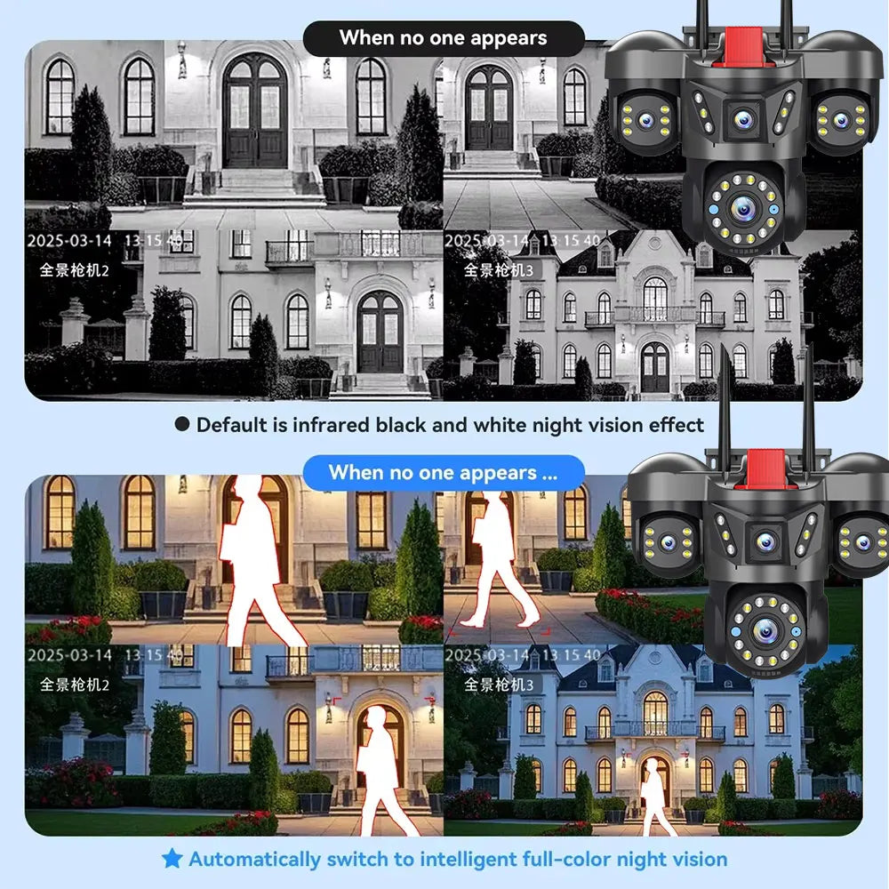 360° Outdoor WLAN-Kamera mit 4 Objektiven & 16x Zoom