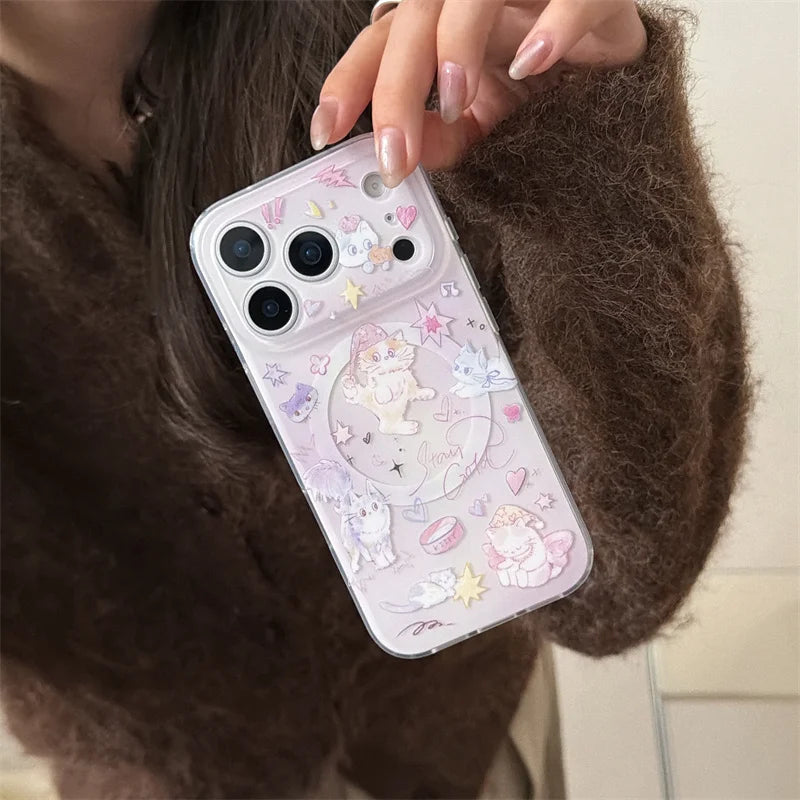 Kawaii Katze Magnetische Handyhülle mit Magsafe Ständer