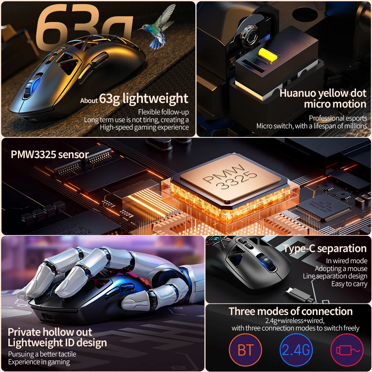 Dreifach-Modus Leichte Wireless Gaming Maus für PC