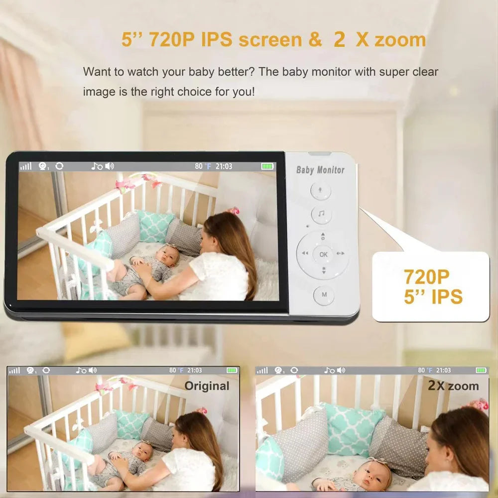 5" Baby Monitor mit Nachtsicht, Zwei-Wege-Audio & PTZ