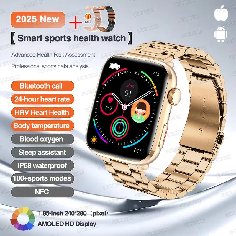 Klassische Smartwatch 2025 Herren Damen GPS NFC AMOLED