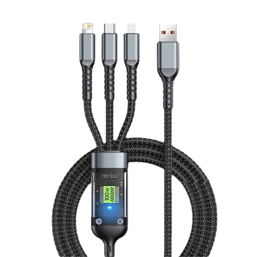 3-in-1 USB 100W Schnellladekabel Auto