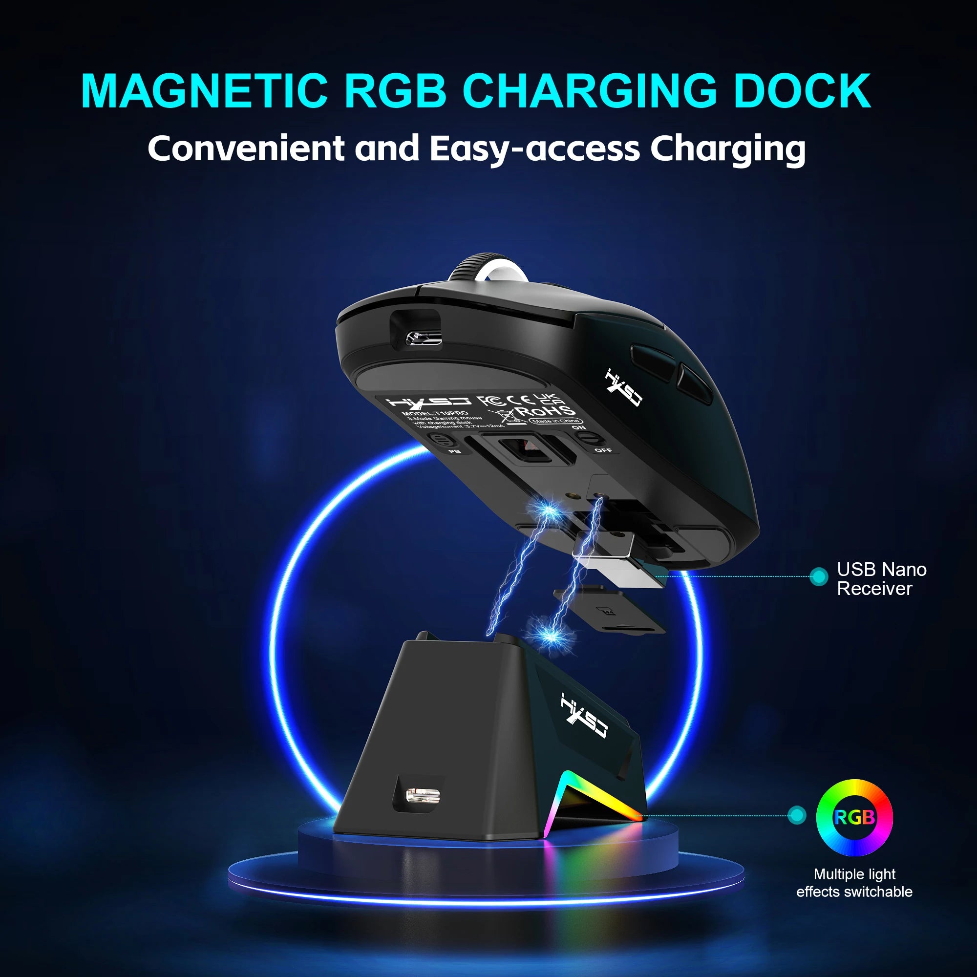 Kabellose Gaming-Maus mit Ladestation und RGB