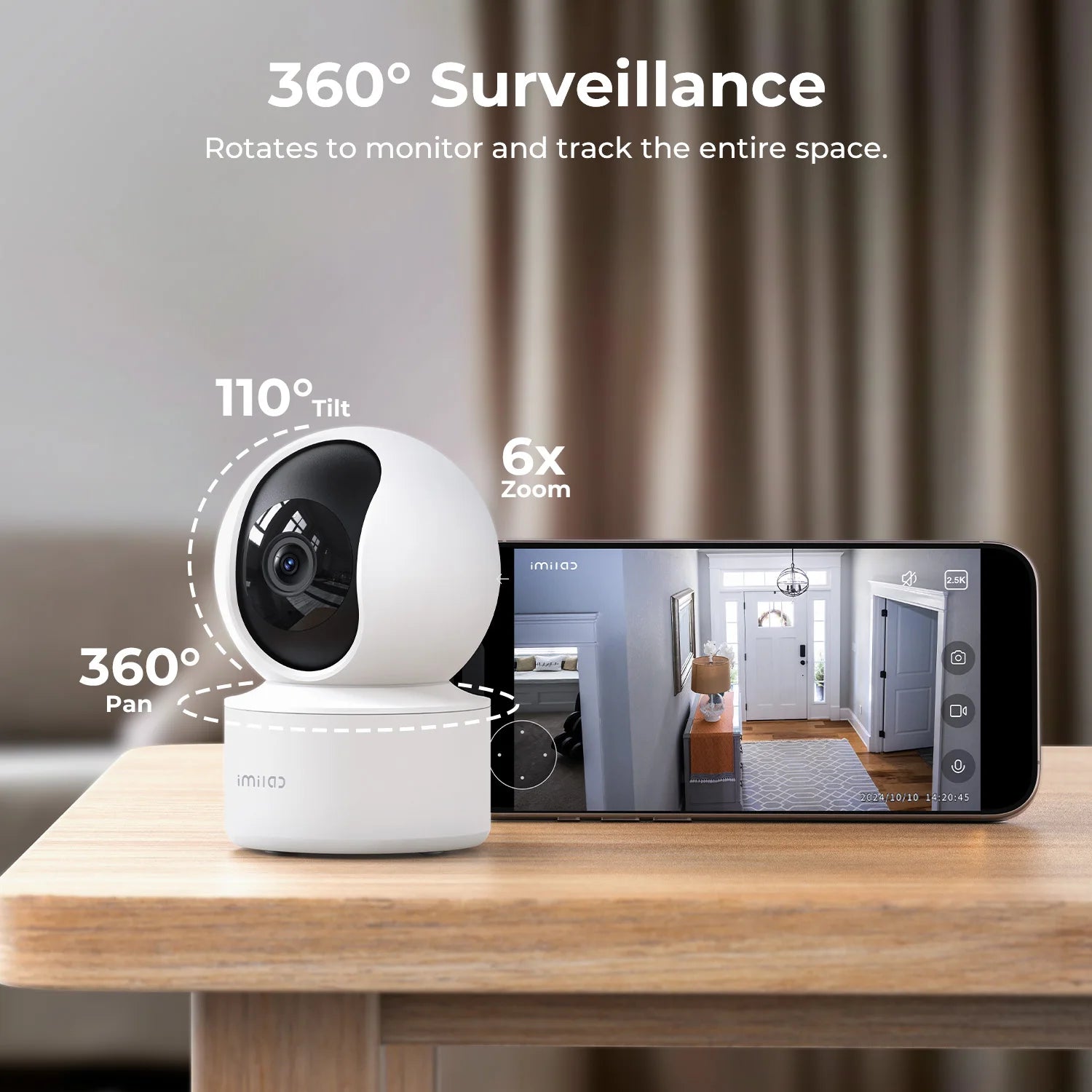 2,5K IP Kamera mit App, 360° Blick & Nachtsicht