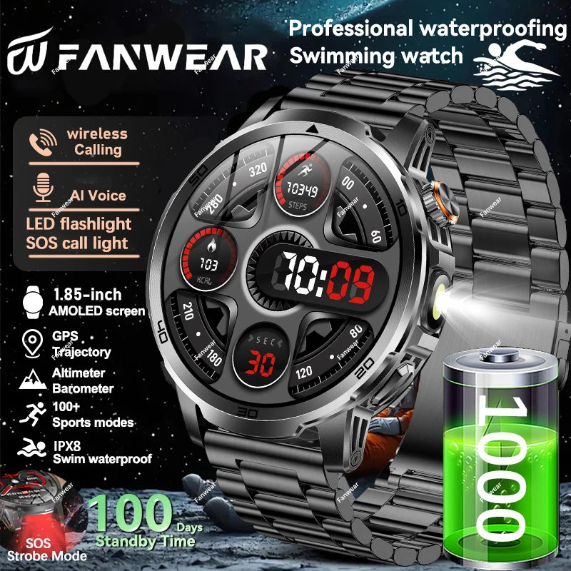 Herren Smartwatch mit LED Taschenlampe und GPS
