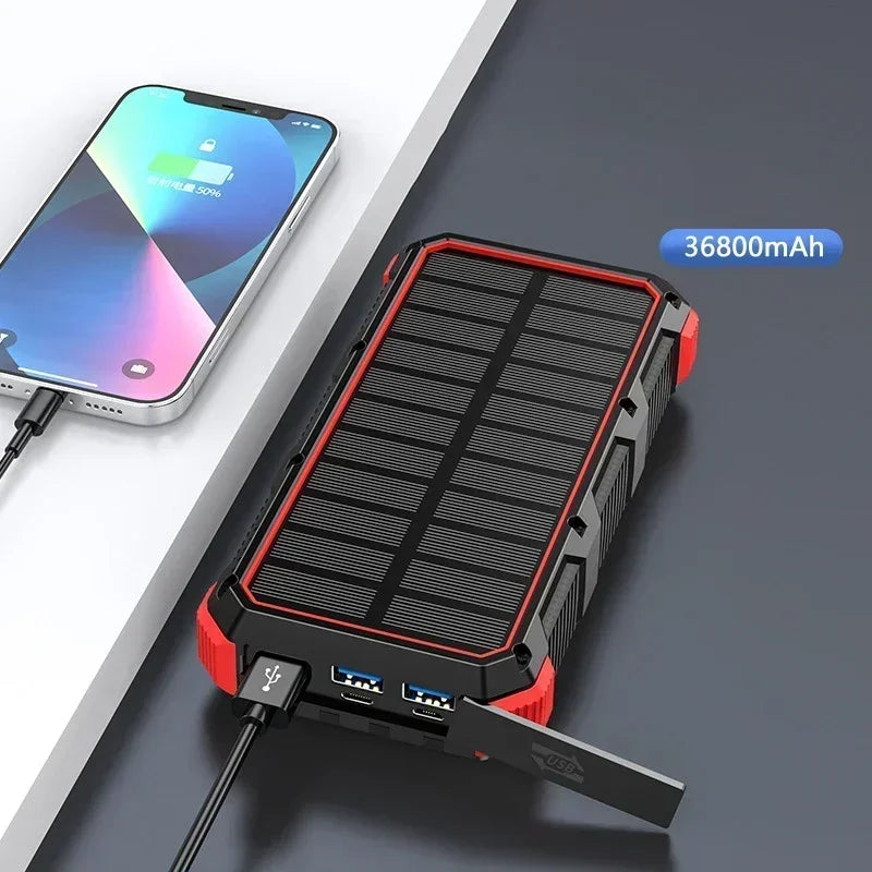 36800mAh Solar Power Bank with Cable & Wireless