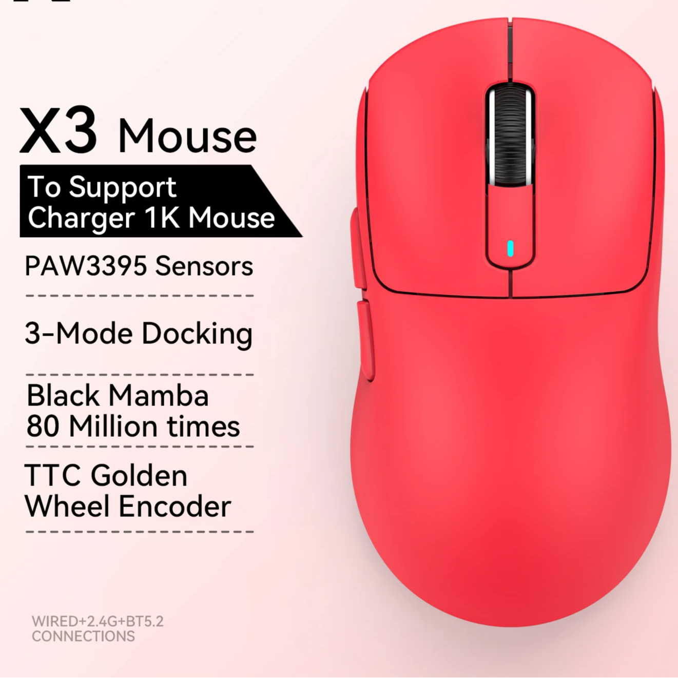 Tri-Mode Gaming-Maus 26K DPI mit PAW3395 Sensor