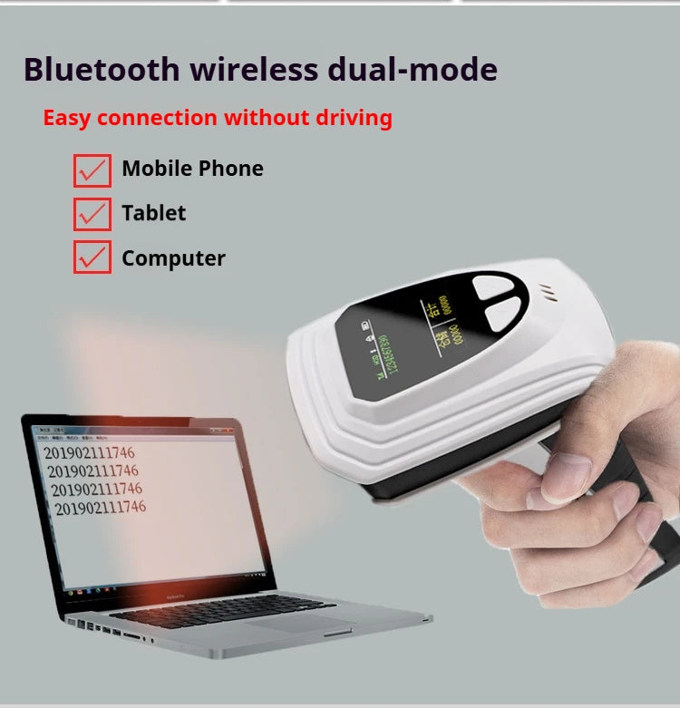 Tragbarer 2D Bluetooth Barcode-Scanner mit LCD