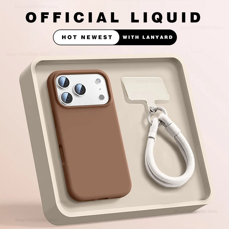 Flüssigsilikon Hülle mit Band für iPhone 17–15 Pro