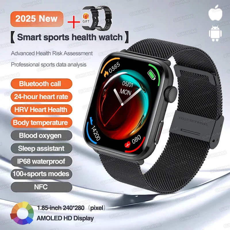 Klassische Smartwatch 2025 Herren Damen GPS NFC AMOLED