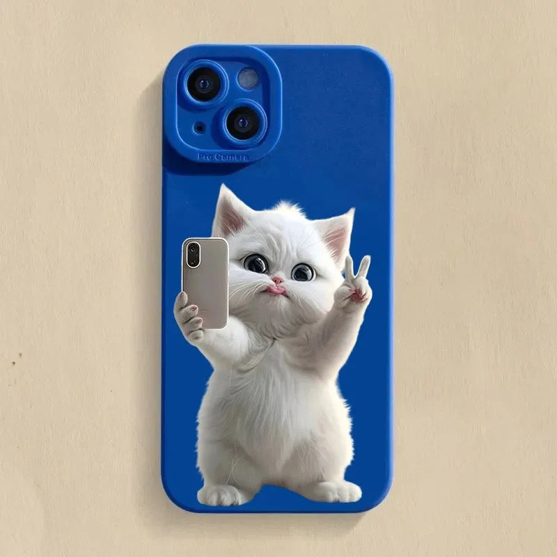 Cute Cat Silicone Phone Case for iPhone, Shockproof Soft Cover