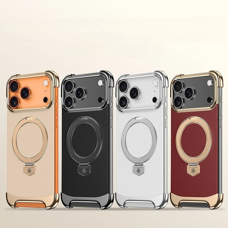 Magnetische Lederhülle mit Metallrahmen für iPhone 17