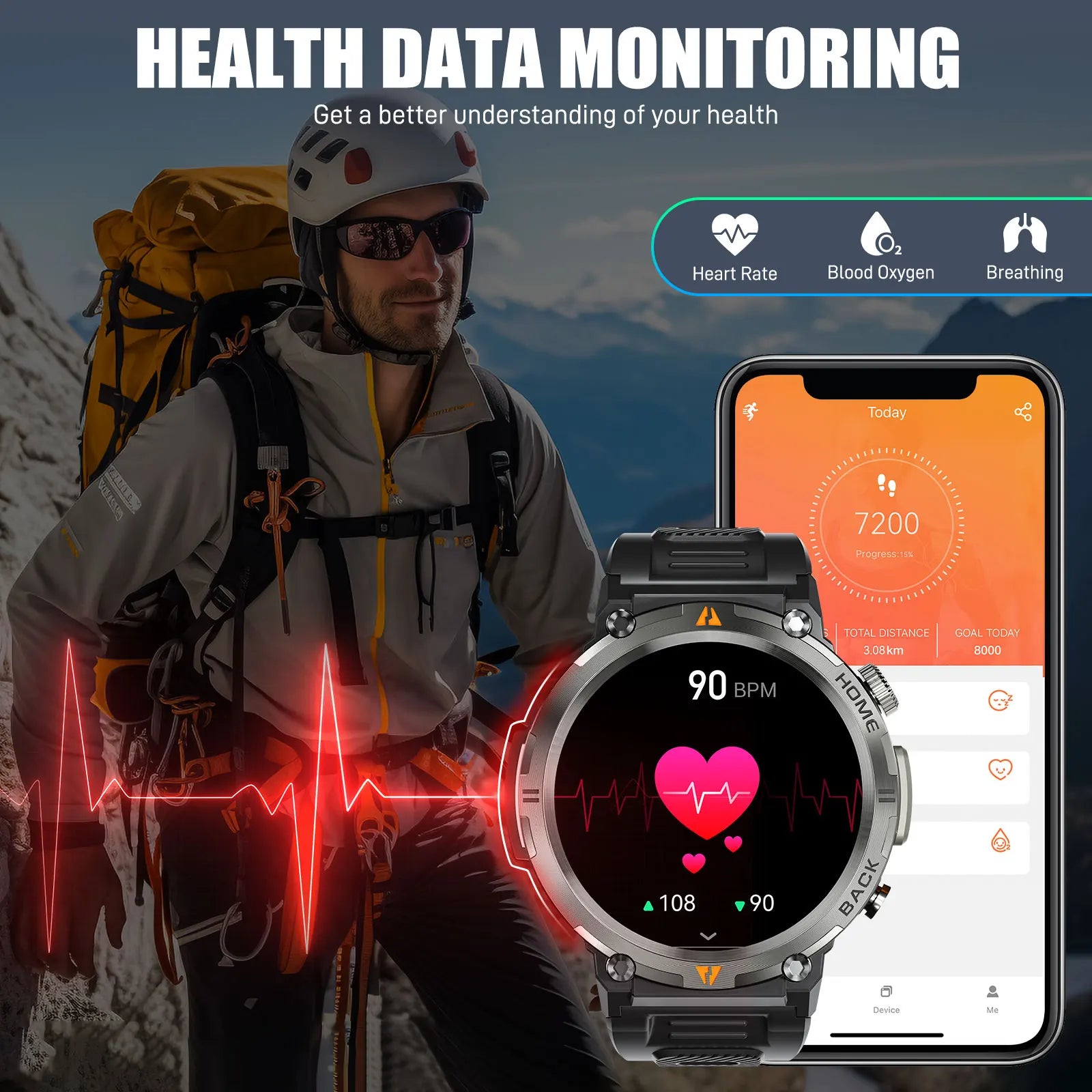 Elegante Smartwatch KE3 mit 3ATM Wasserschutz und Bluetooth-Anruf