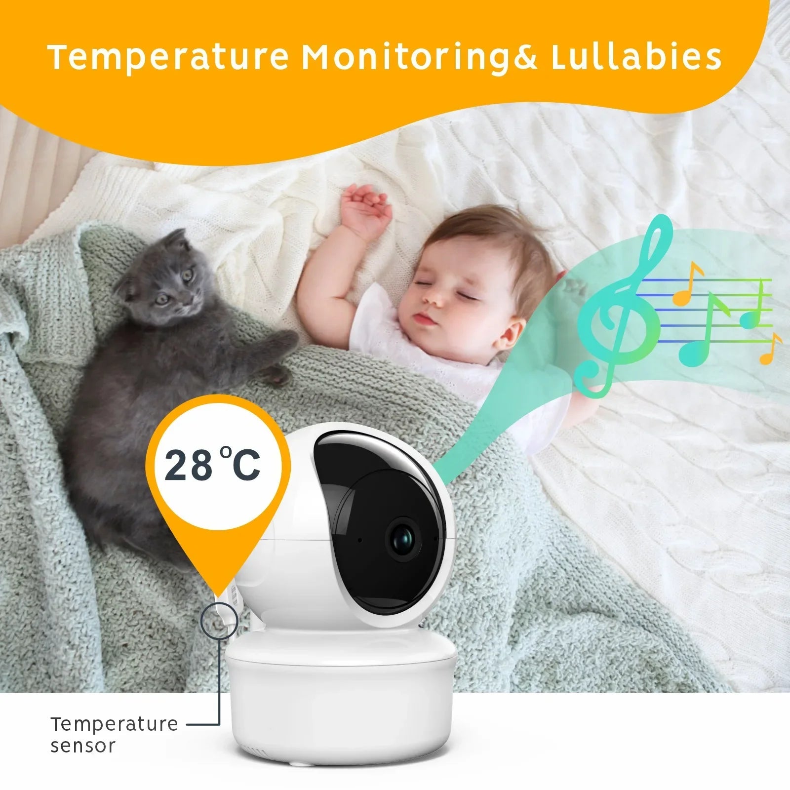 5-inch Baby Monitor 1080P PTZ Night Vision Temperature