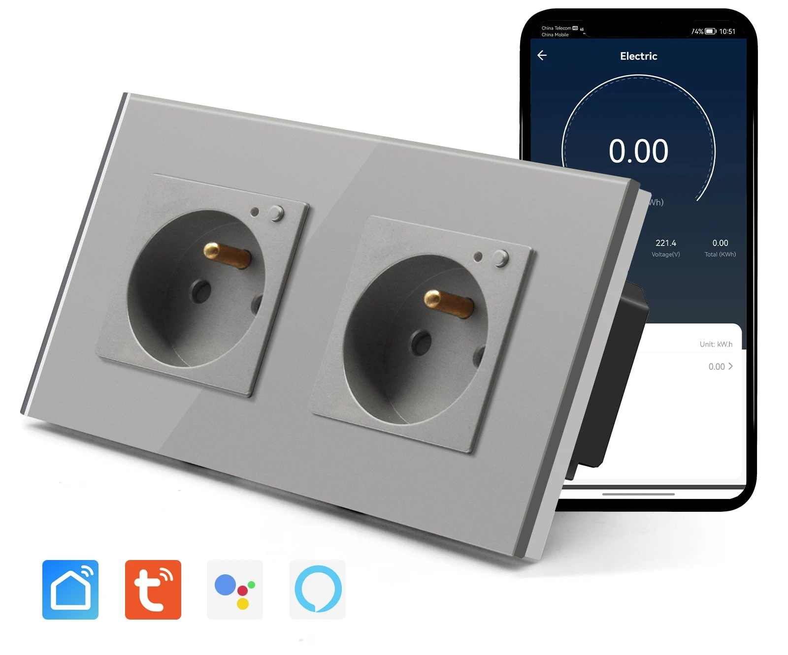 Doppelte Wandsteckdose Glas Panel Smart 16A