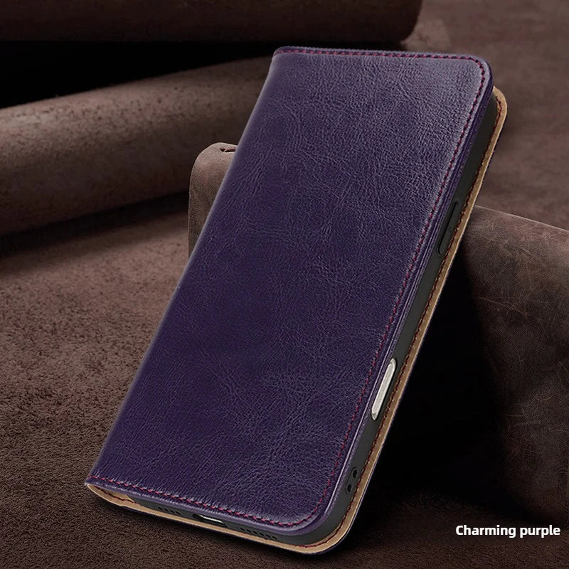Echtleder Flip Case für iPhone 17 Pro Max mit Stand
