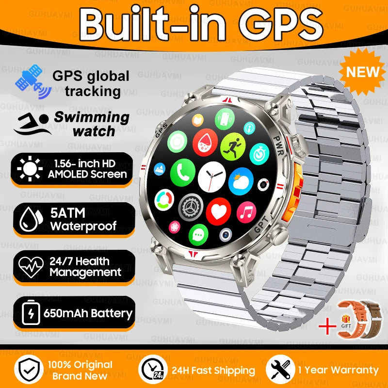 Robuste GPS Militär-Smartwatch 5ATM Dualband Kompass