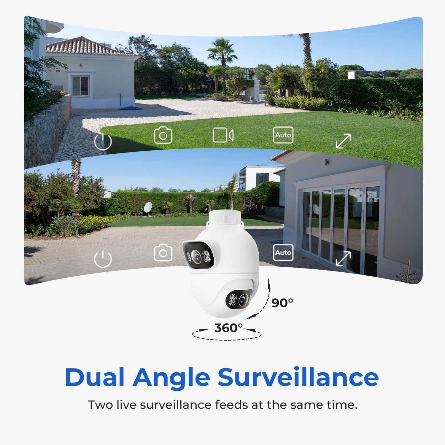 360° surveillance camera with dual lens & color night vision