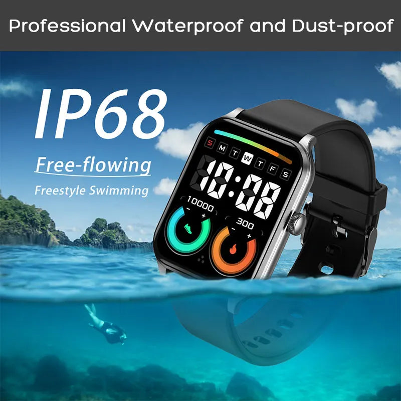Klassische Smartwatch Schwarz mit Fitness & Anruf