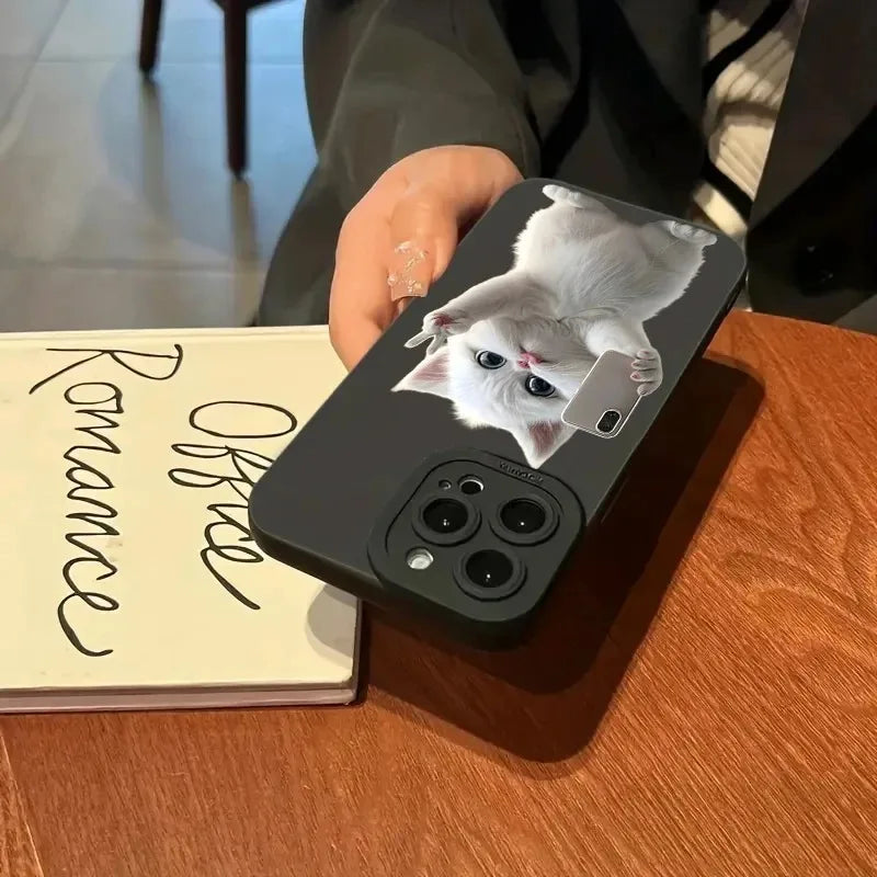 Cute Cat Silicone Phone Case for iPhone, Shockproof Soft Cover