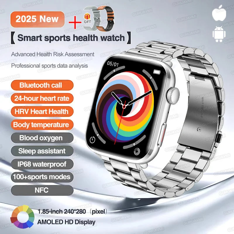 Klassische Smartwatch 2025 Herren Damen GPS NFC AMOLED