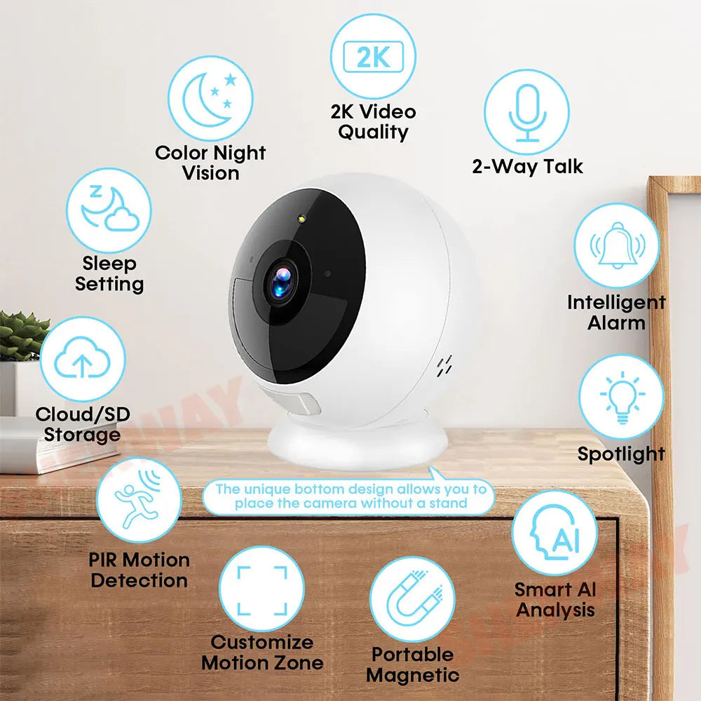 2K 5MP Wireless WiFi Surveillance Camera with Battery