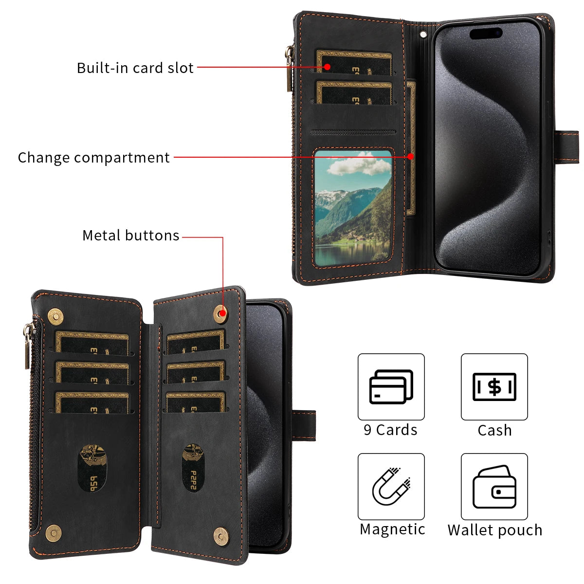 PU leather zippered wallet for Xiaomi