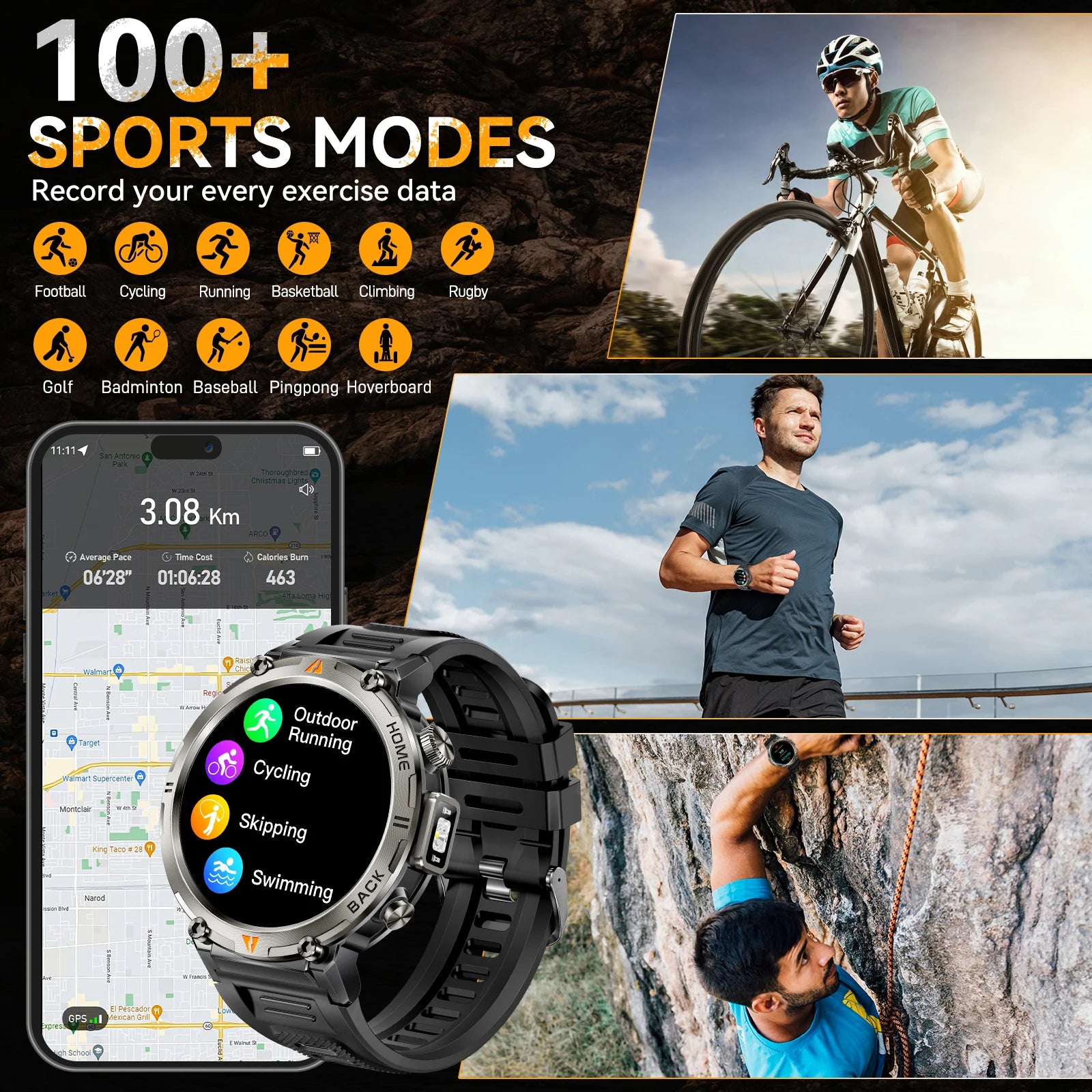 Elegante Smartwatch KE3 mit 3ATM Wasserschutz und Bluetooth-Anruf