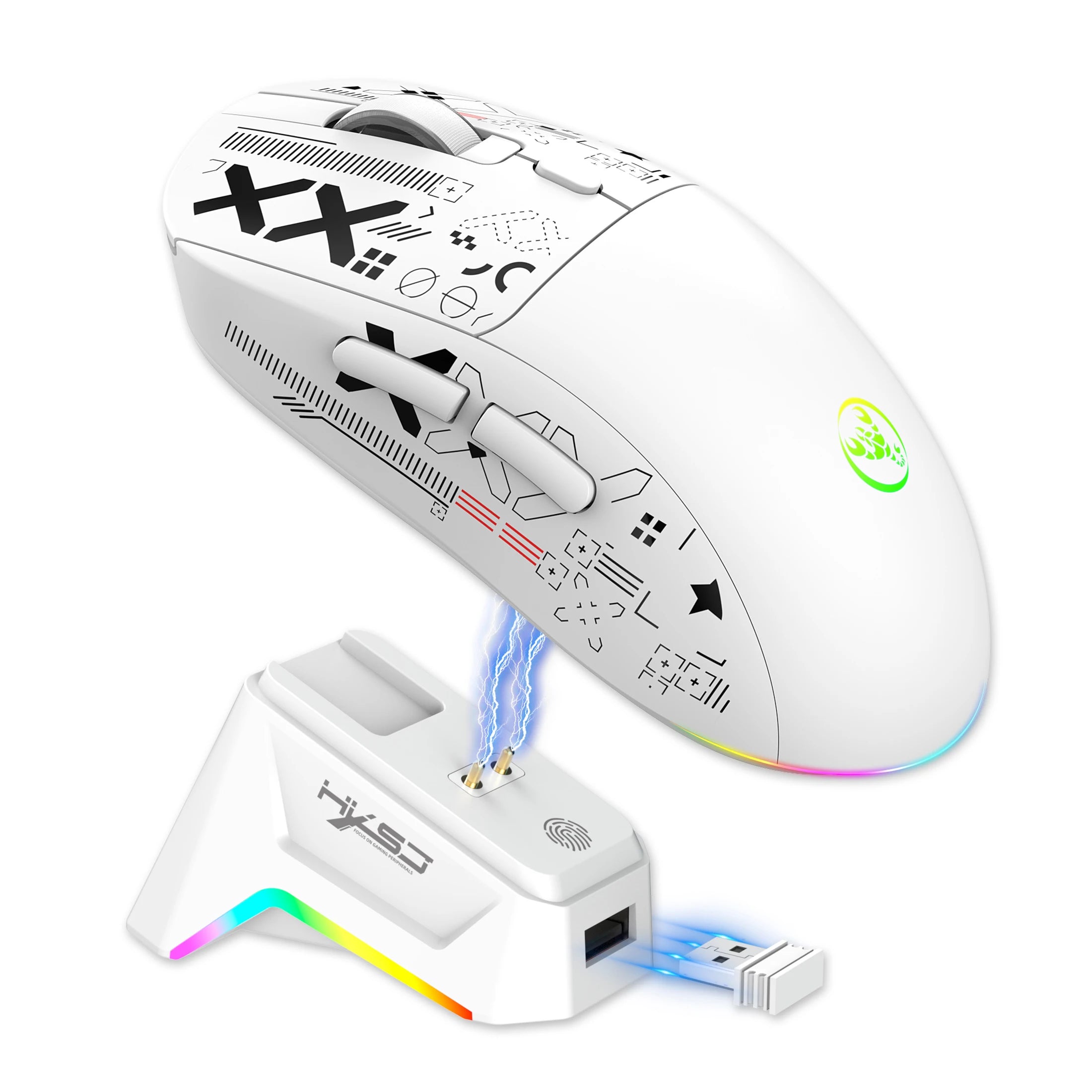 Kabellose RGB Gaming-Maus mit Magnet-Ladestation