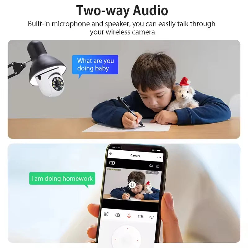 4G WiFi IP Kamera E27 Baby Monitor AI Tracking