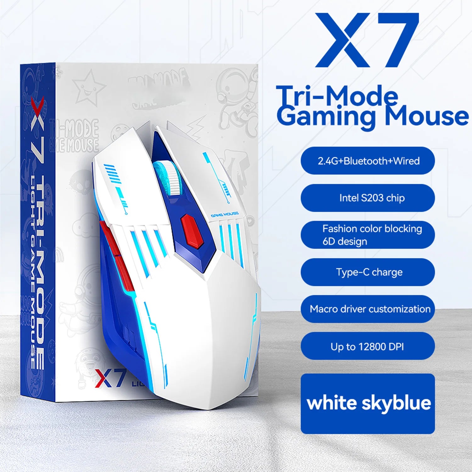 RGB Gaming-Maus 6D, Bluetooth, 2,4G, kabelgebunden