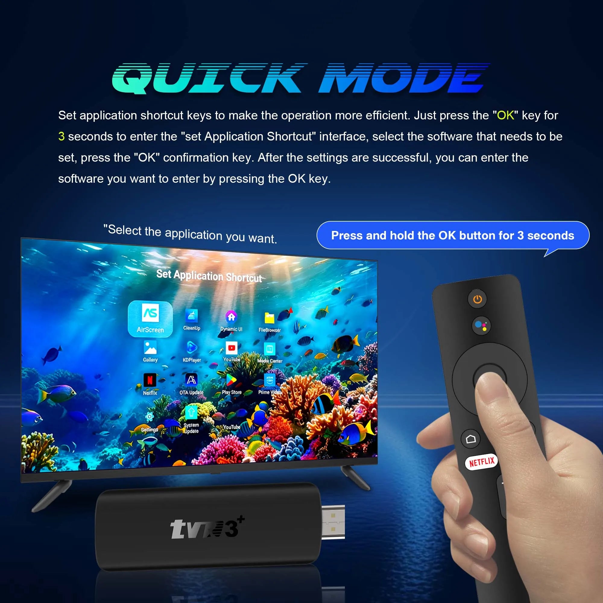Android 14 TV Stick with voice control