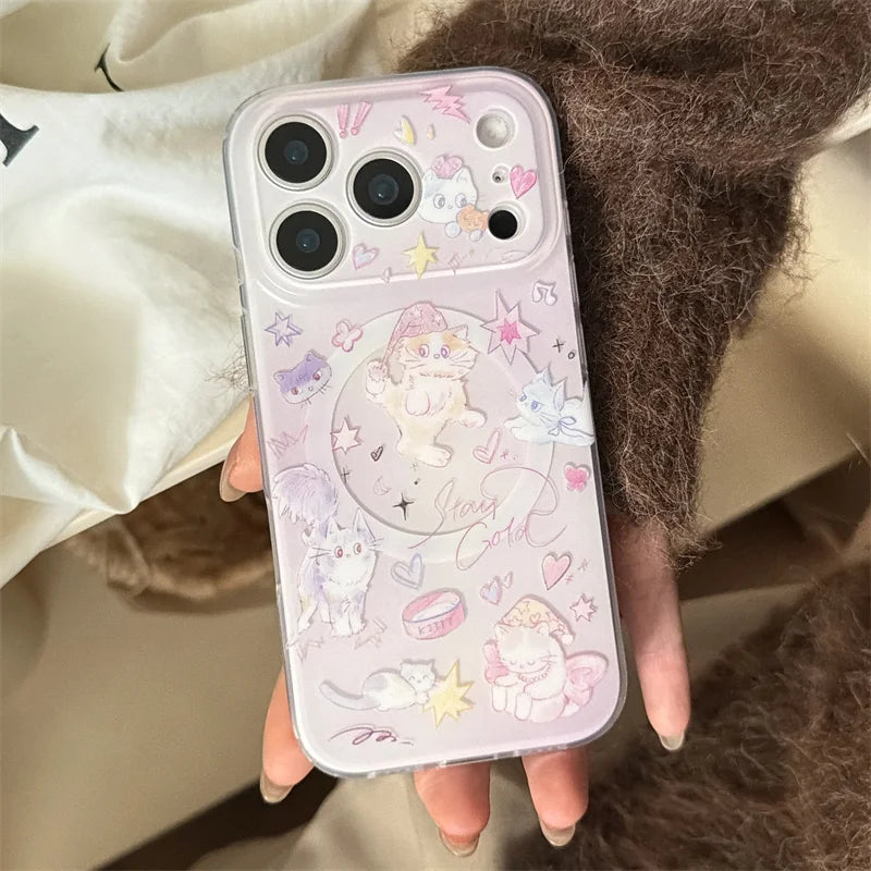 Kawaii Katze Magnetische Handyhülle mit Magsafe Ständer