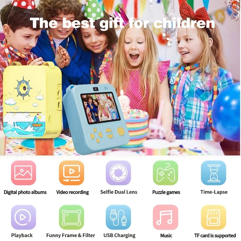 Kinder‑Sofortdruckkamera 1080P HD Einhorn Rosa