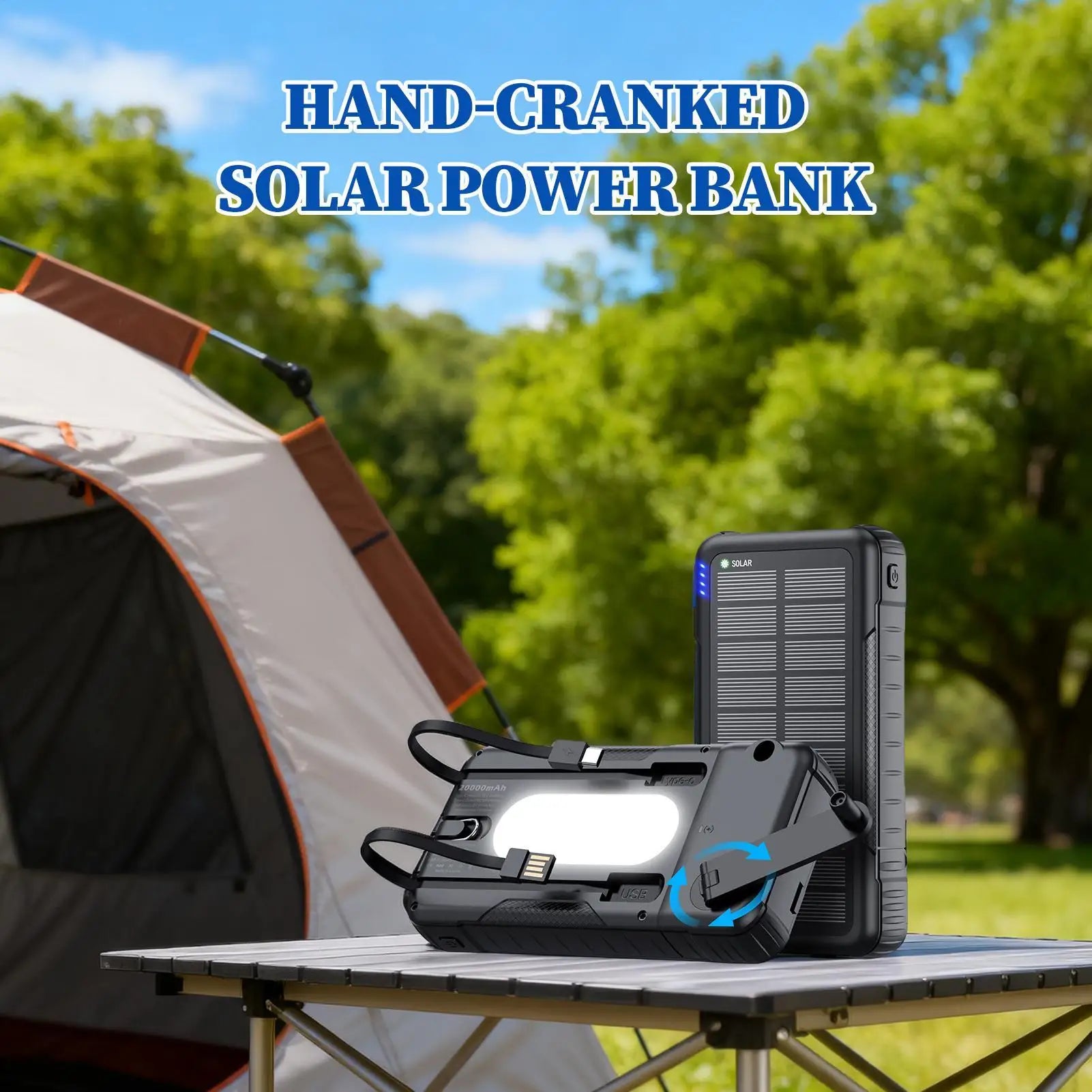 Solare Powerbank Mit Taschenlampe & Handkurbel