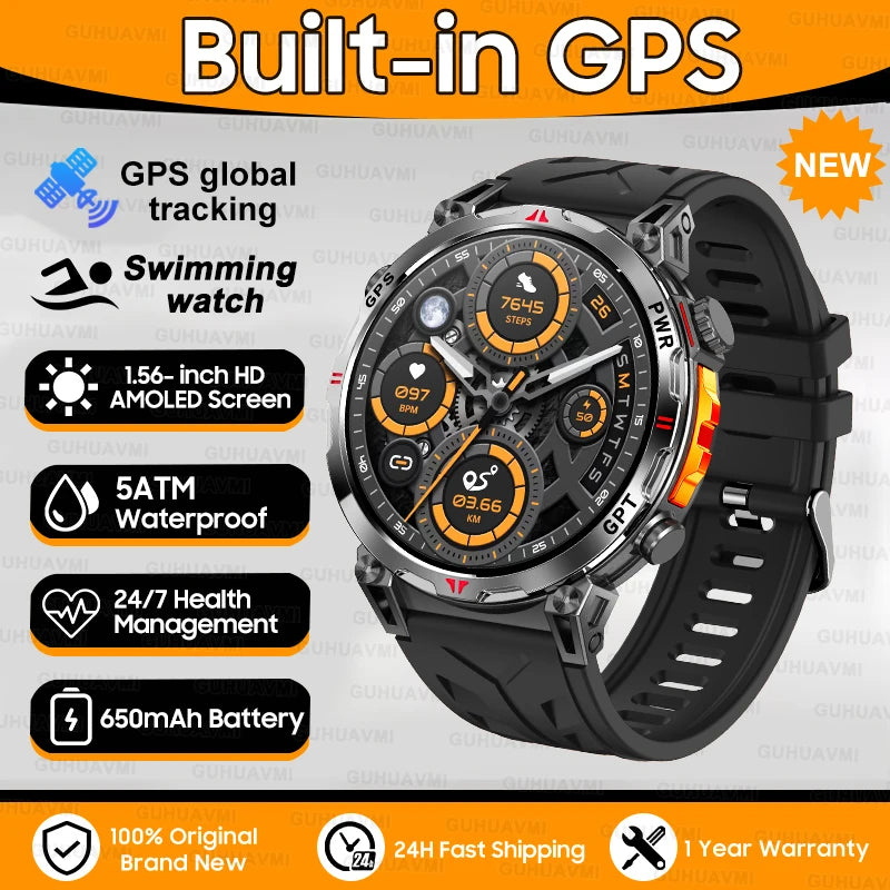 Robuste GPS Militär-Smartwatch 5ATM Dualband Kompass