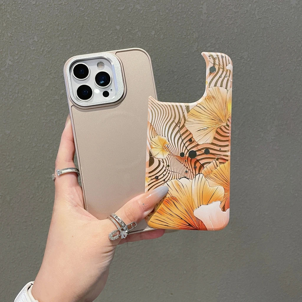 Kunstvolle Ginkgo Blatt Hülle für iPhone 17 mit Halter