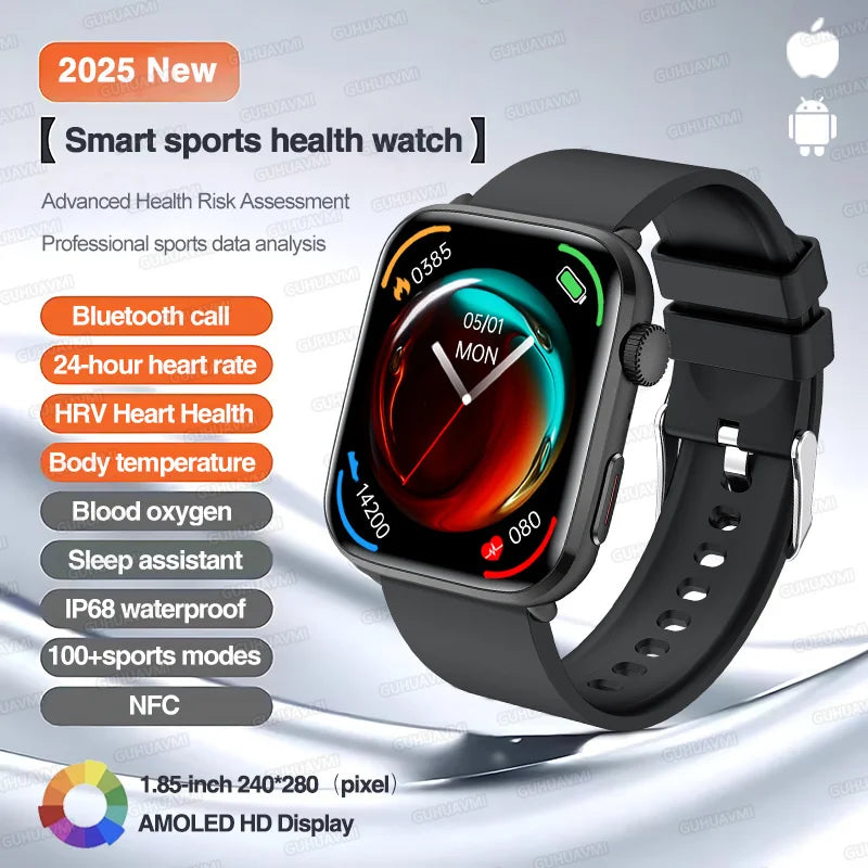 Klassische Smartwatch 2025 Herren Damen GPS NFC AMOLED